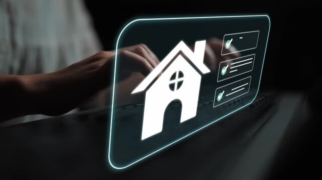 Digital Home Management Concept with Hands Using Laptop for Virtual Property Oversight and Smart Home Technology Integration in Modern Lifestyle Gluon.