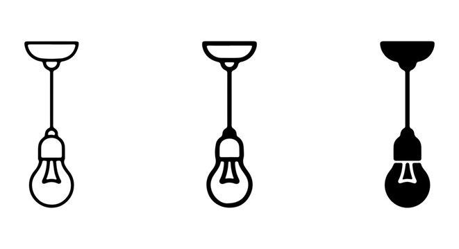 Pendant Light Icons, Edison Bulb Vector Graphics, Retro Ceiling Fixture Symbols, Modern Home Lighting Elements