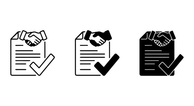 Agreement Icons, Contract Symbols, Partnership Vector Graphics, Deal Confirmation Checkmark