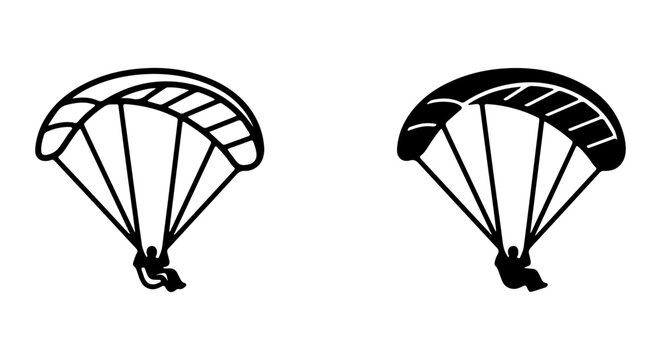 Paragliding Icons, Silhouette and Outline Vector Graphics, Extreme Sports Adventure Symbols