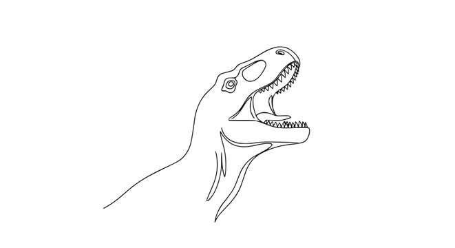 Minimalist Dinosaur Line Art: Roaring Tyrannosaurus Rex Head