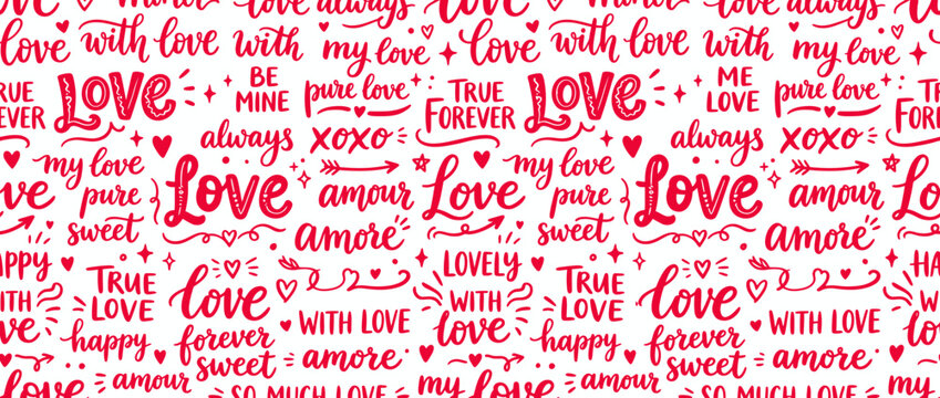Red Love Words Pattern Background
