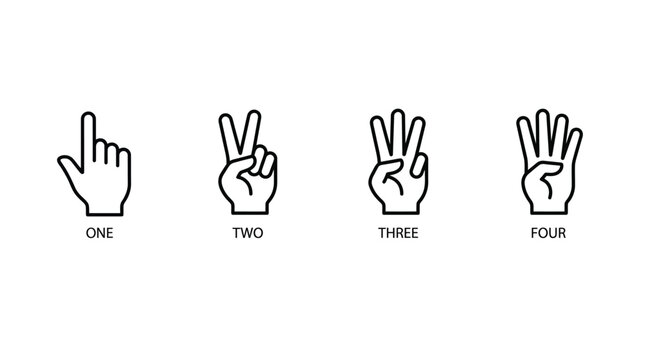 Hand Counting Icons One Through Four Linear Style