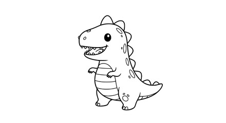 Fototapeta premium Cute cartoon dinosaur outline, happy t-rex, hand-drawn, simple, black and white