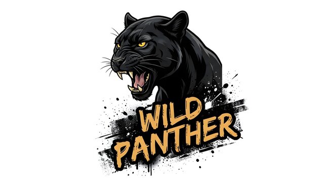 Striking wild panther vector illustration with bold typography, perfect for edgy apparel designs, powerful logos, and impactful print media.