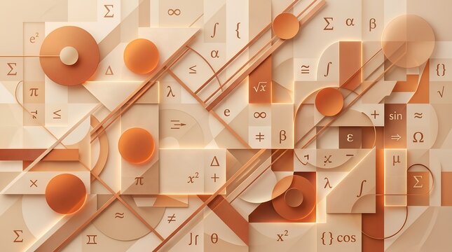 Abstract 3D mathematical symbols and geometric shapes background for science and education.