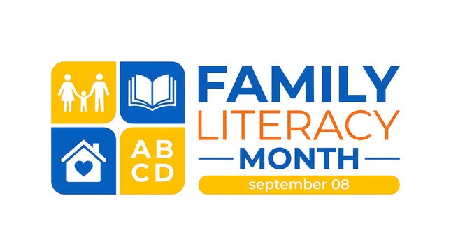 Family Literacy Month awareness graphic. Educational event logo for reading and learning.