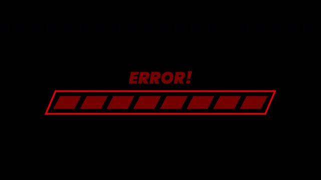 Error loading bar motion graphic. Error word load wait dot blink caution red urgent emergency. Looping animation transparent alpha channel.