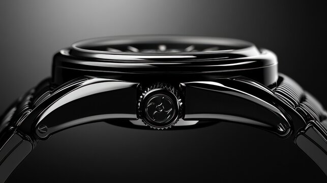 Close up of a black luxury watch