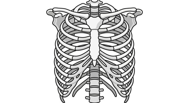 Detailed shaded human rib cage and sternum illustration.