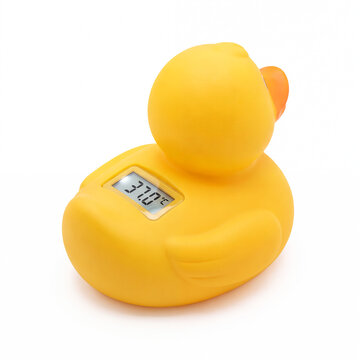 Generic duck shaped digital baby bath thermometer isolated on white.