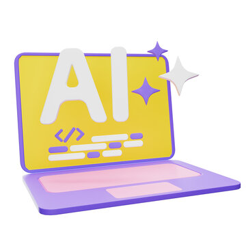 3d graphic of a AI code in laptop, 3d icon symbol in transparency background.