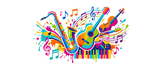 Colorful Musical Instruments and Notes Explosion © Jepe