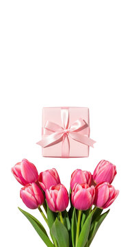 Pink Tulips and Gift Box Arrangement.