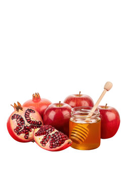Pomegranate fruit and honey jar.