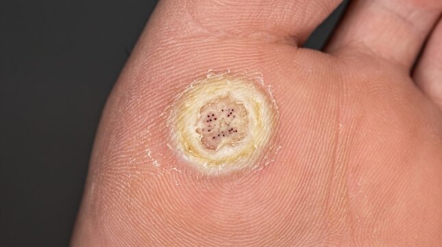 Close-Up of Plantar Wart Verruca Plantaris on Sole of Foot