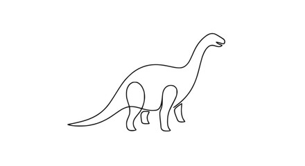 Minimalist single line drawing of a Brontosaurus dinosaur, isolated on white background. © Ellaut