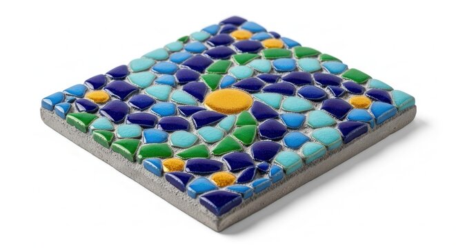 Square Mosaic Tile with Colorful Glass Stones.