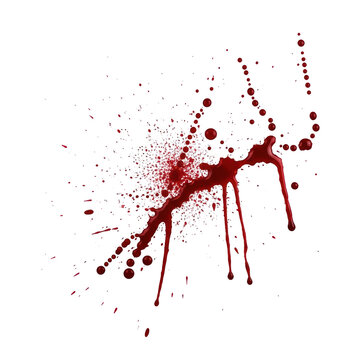 Red liquid splatter on white background.