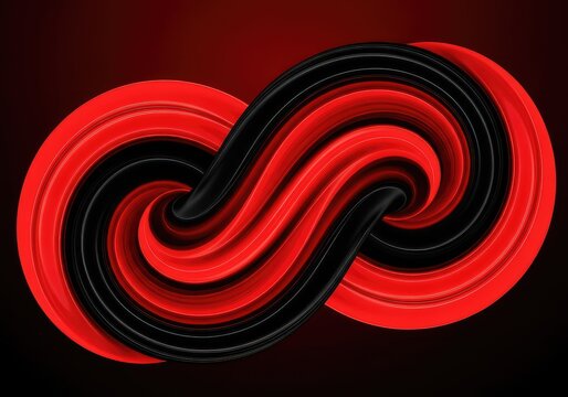 Abstract digital rendering featuring vibrant red and deep black swirls interlocking in a dynamic motion, perfect for a creative background, smooth, flow, backdrop