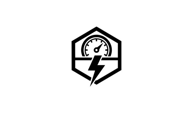 Speedometer and lightning bolt logo power and velocity branding