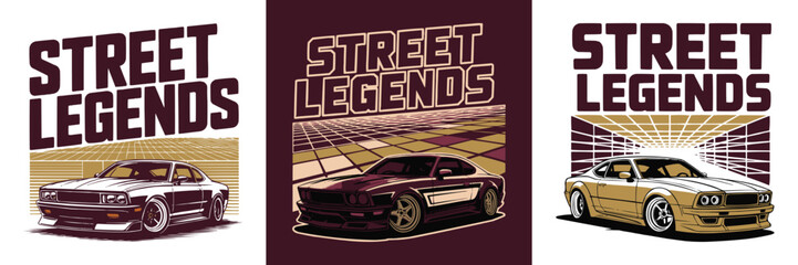 Pixel art style car illustration with street legends typography © Vectyx