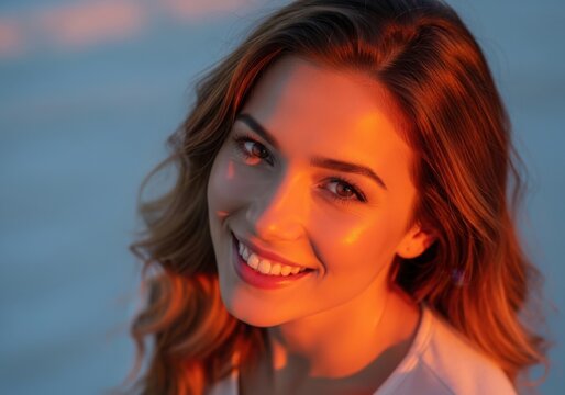 Smiling woman with long hair in pixel art style
