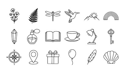 Obraz premium Minimalist line art icons collection nature objects and symbolic elements
