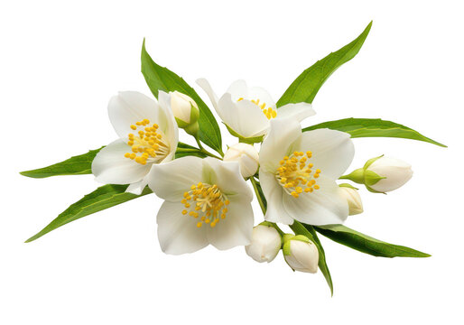 Jasmine flowers and leaves arrangement on transparent background blossoms floral
