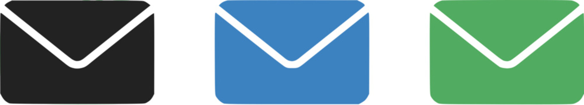 Envelope Mail Icons in Black, Blue, and Green on Black Background