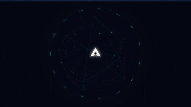 Abstract Digital Interface with Glowing Geometric Triangle Logo and Scanning Light Line Animation on Dark Background