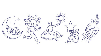 Fototapeta premium People pursuing dreams achievement goals inspiration reaching for the stars moon sun love.