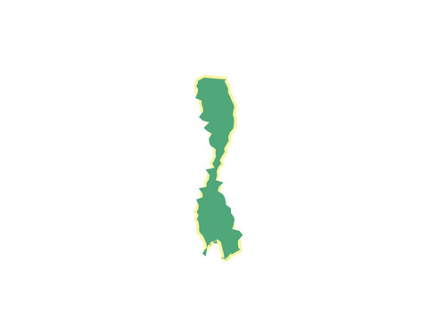 A detailed map silhouette of the country of malawi in a vibrant green color