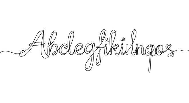 Handwritten cursive alphabet line art, elegant script typography, artistic lettering