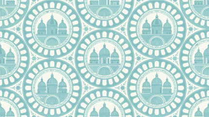 Teal circular islamic architectural dome pattern background © Apel
