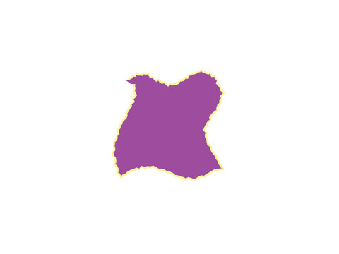 Purple silhouette of the indian state of sikkim with a thin yellow outline