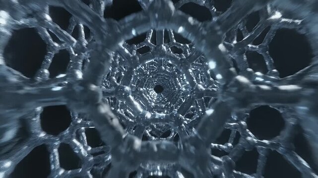 Blue geometric lattice structure of a nanotube tunnel.