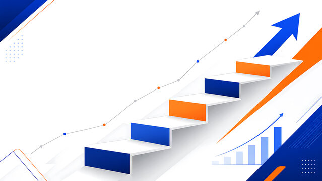 Business growth concept with staircase and upward trending arrow