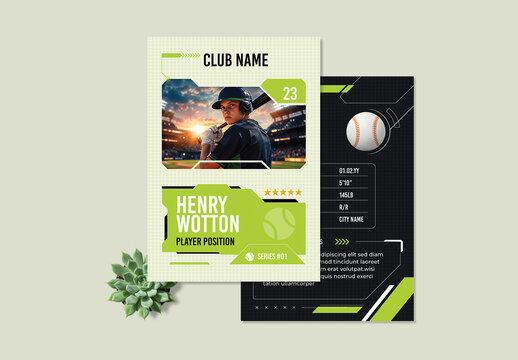 Baseball Trading Card Template Front and Back Design Layout