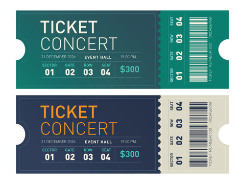 Modern Concert Ticket Template with Barcode and Admission Pass