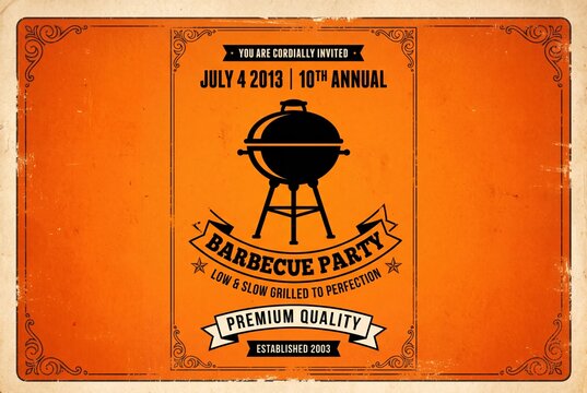 Vintage barbecue party poster design. Retro style grill invitation for summer cookout events.
