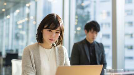 Fototapeta premium 開放感のあるオフィスで仕事をしているビジネスパーソン
