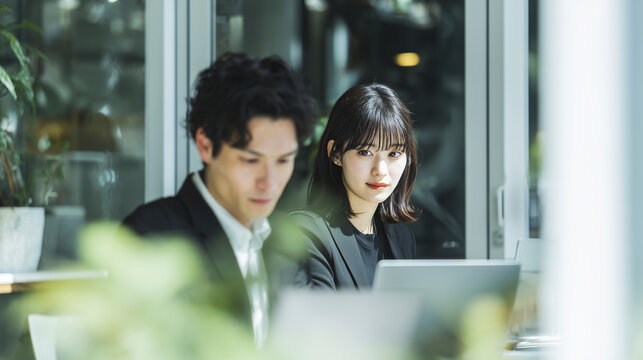開放感のあるオフィスで仕事をしているビジネスパーソン