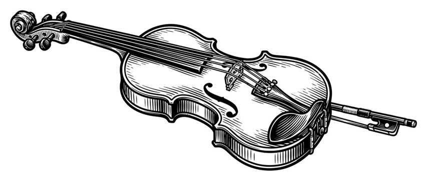Engraved Stringed Musical Instrument with Bow
