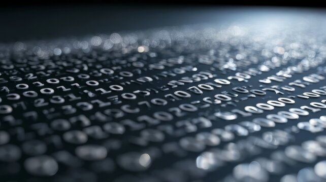 Abstract digital background featuring binary code sequence streams of data flowing in deep space technology concept illustration.