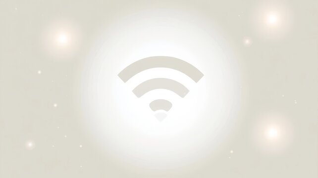 Minimalist wi fi signal icon design featuring glowing light effects on soft neutral background for modern network concepts.