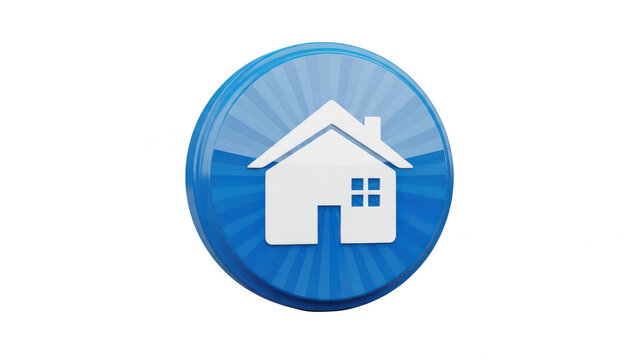 Blue circular icon with white home symbol illustration, navigation