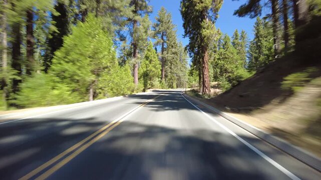 Kings Canyon Scenic Byway West Section 26 Eastbound MultiCam Front View Visitor Center Driving Plate California USA