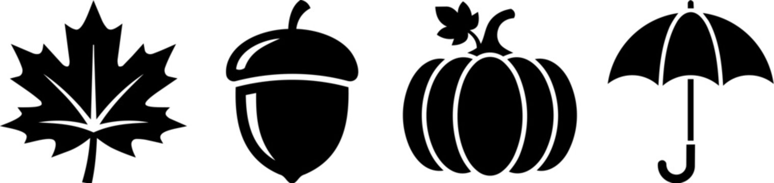 Autumn Icons Maple Leaf Acorn Pumpkin Umbrella Silhouette