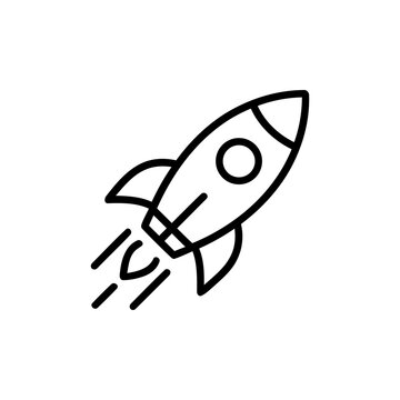 Rocket launch icon symbolizing startup growth success and innovation in clean linear vector style for business development and rapid project advancement themes and graphic design.